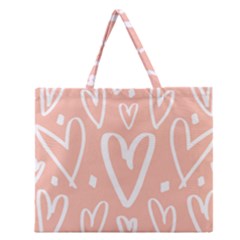 Coral Pattren With White Hearts Zipper Large Tote Bag by alllovelyideas