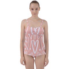 Coral Pattren With White Hearts Twist Front Tankini Set by alllovelyideas