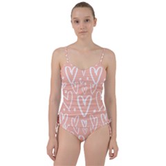 Coral Pattren With White Hearts Sweetheart Tankini Set