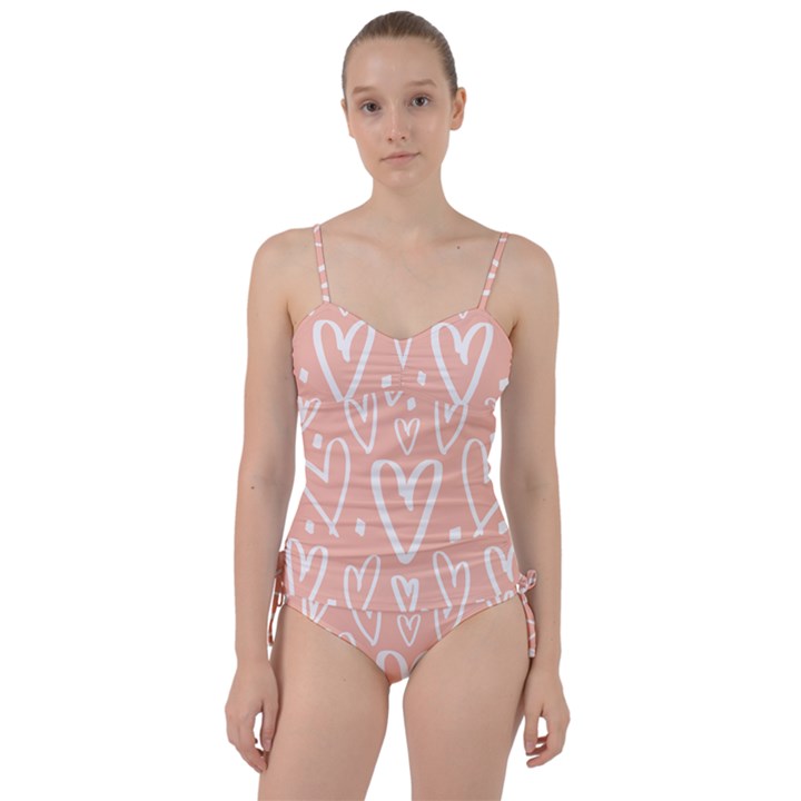 coral pattren with white hearts Sweetheart Tankini Set