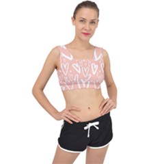 Coral Pattren With White Hearts V-back Sports Bra by alllovelyideas