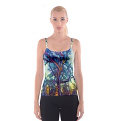 Tree Colorful Nature Landscape Spaghetti Strap Top by Pakrebo