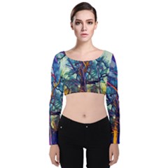 Tree Colorful Nature Landscape Velvet Long Sleeve Crop Top by Pakrebo