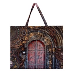 Steampunk Gears Pipes Brass Door Zipper Large Tote Bag by Pakrebo