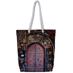 Steampunk Gears Pipes Brass Door Full Print Rope Handle Tote (small) by Pakrebo