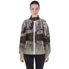 Sea Fortress Lake Reflection Sky High Neck Windbreaker (women) by Pakrebo