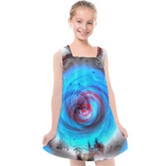 Abstract Kaleidoscope Pattern Kids  Cross Back Dress by Pakrebo