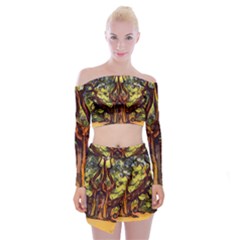 Tree Monster Maestro Landscape Off Shoulder Top With Mini Skirt Set by Pakrebo