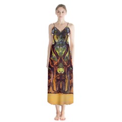 Tree Monster Maestro Landscape Button Up Chiffon Maxi Dress by Pakrebo