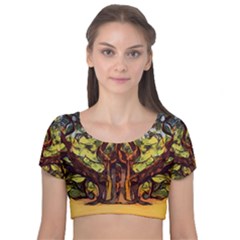 Tree Monster Maestro Landscape Velvet Short Sleeve Crop Top  by Pakrebo