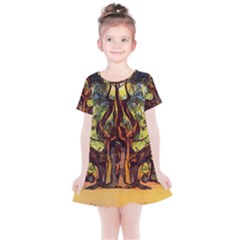 Tree Monster Maestro Landscape Kids  Simple Cotton Dress by Pakrebo