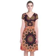 Abstract Kaleidoscope Design Short Sleeve Front Wrap Dress by Pakrebo