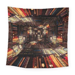 Library Tunnel Books Stacks Square Tapestry (large)