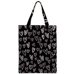 White Hearts - Black Background Zipper Classic Tote Bag by alllovelyideas