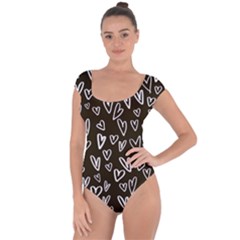 White Hearts - Black Background Short Sleeve Leotard  by alllovelyideas