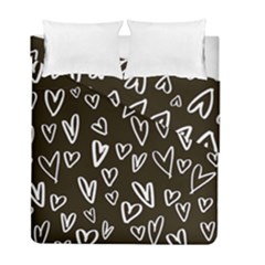 White Hearts - Black Background Duvet Cover Double Side (full/ Double Size) by alllovelyideas