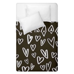 White Hearts - Black Background Duvet Cover Double Side (single Size) by alllovelyideas