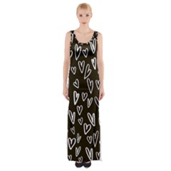 White Hearts - Black Background Maxi Thigh Split Dress by alllovelyideas