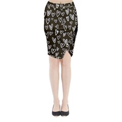 White Hearts - Black Background Midi Wrap Pencil Skirt by alllovelyideas