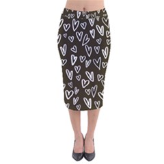 White Hearts - Black Background Velvet Midi Pencil Skirt by alllovelyideas