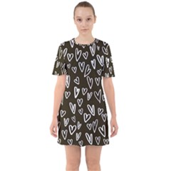 White Hearts - Black Background Sixties Short Sleeve Mini Dress by alllovelyideas