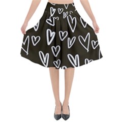 White Hearts - Black Background Flared Midi Skirt by alllovelyideas