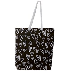 White Hearts - Black Background Full Print Rope Handle Tote (large) by alllovelyideas