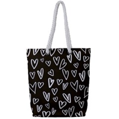 White Hearts - Black Background Full Print Rope Handle Tote (small) by alllovelyideas