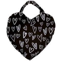 White Hearts - Black Background Giant Heart Shaped Tote by alllovelyideas