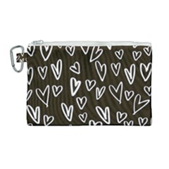 White Hearts - Black Background Canvas Cosmetic Bag (large) by alllovelyideas