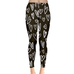 White Hearts - Black Background Inside Out Leggings by alllovelyideas