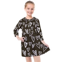 White Hearts - Black Background Kids  Quarter Sleeve Shirt Dress by alllovelyideas