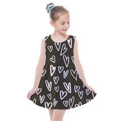 White Hearts - Black Background Kids  Summer Dress by alllovelyideas