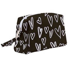 White Hearts - Black Background Wristlet Pouch Bag (large) by alllovelyideas