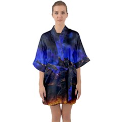 Landscape Sci Fi Alien World Quarter Sleeve Kimono Robe by Pakrebo