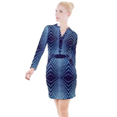 Sci Fi Texture Futuristic Design Button Long Sleeve Dress