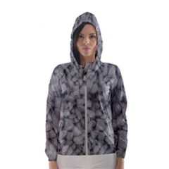 Soft Gray Stone Pattern Texture Design Hooded Windbreaker (women) by dflcprintsclothing