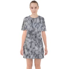 Soft Gray Stone Pattern Texture Design Sixties Short Sleeve Mini Dress by dflcprintsclothing