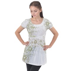 Flowers Background Leaf Leaves Puff Sleeve Tunic Top by Mariart
