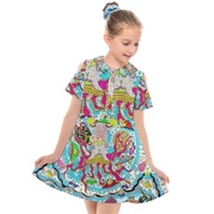 Supersonic Octopus Kids  Short Sleeve Shirt Dress by chellerayartisans