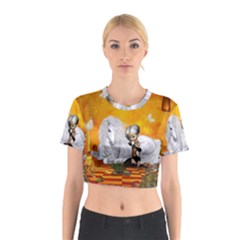 Wonderful Unicorn With Fairy Cotton Crop Top by FantasyWorld7