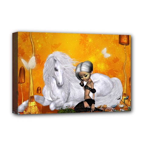 Wonderful Unicorn With Fairy Deluxe Canvas 18  X 12  (stretched) by FantasyWorld7
