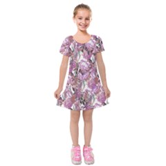 Romantic Pink Flowers Kids  Short Sleeve Velvet Dress by retrotoomoderndesigns
