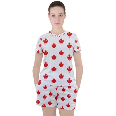 Maple Leaf Canada Emblem Country Women s Tee And Shorts Set by Mariart