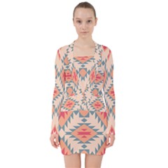 Tribal signs 2             V-neck Bodycon Long Sleeve Dress