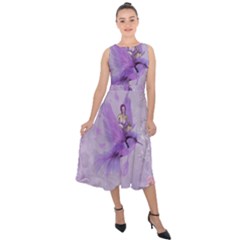 Fairy With Fantasy Bird Midi Tie-Back Chiffon Dress