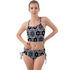 Black White Abstract Flower Mini Tank Bikini Set