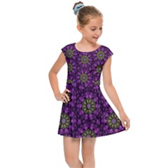 Ornate Heavy Metal Stars In Decorative Bloom Kids  Cap Sleeve Dress by pepitasart