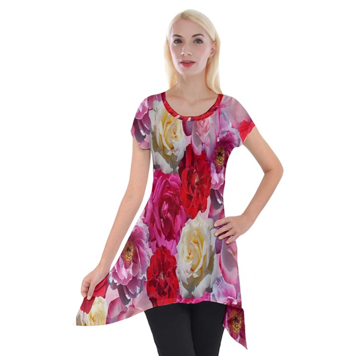 Bed Of Roses Short Sleeve Side Drop Tunic