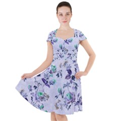 Vintage Roses Purple Cap Sleeve Midi Dress